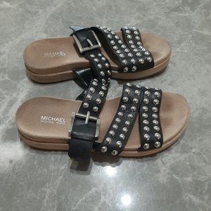 Michael Kors Women's Studded Leather Open Toe Sandals Slides Shoes Size 5.5 M